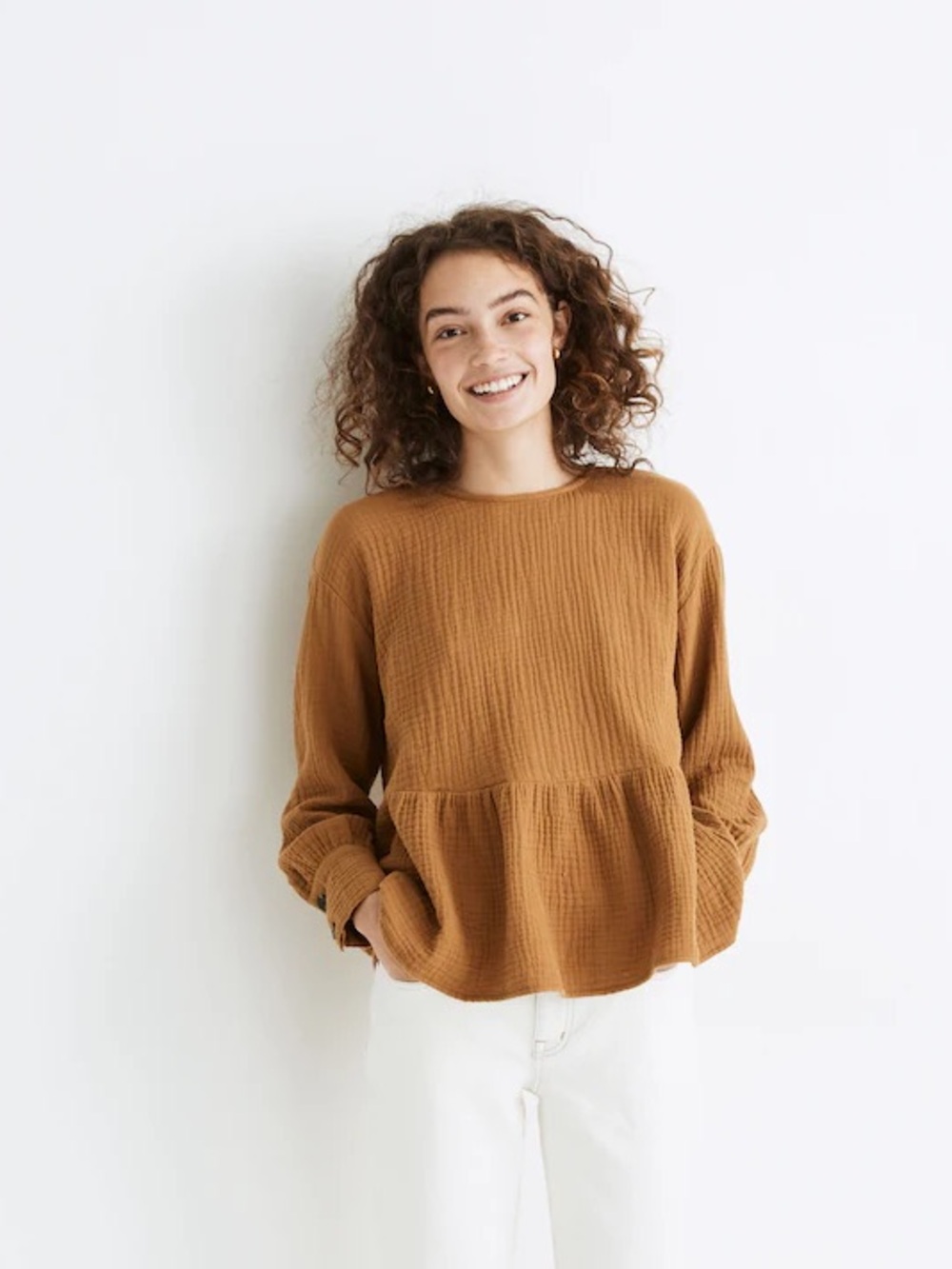 Madewell  Lightspun Button-Back Peplum Top